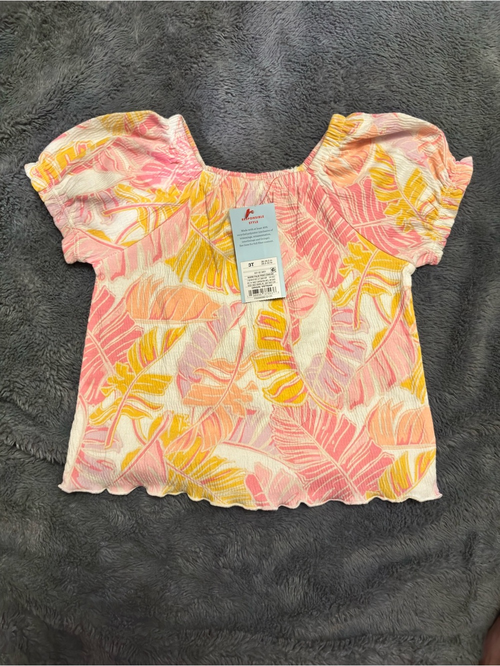 Cat & Jack Pink Yellow Tropical Leaf Smocked Top